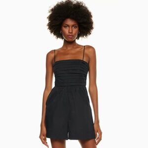 Aritzia Babaton Abacus Poplin Romper Square Neck Pleated Black Size 00